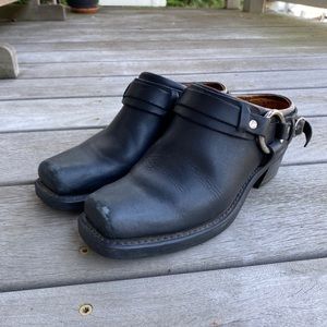 Frye Black Belted Harness Mule